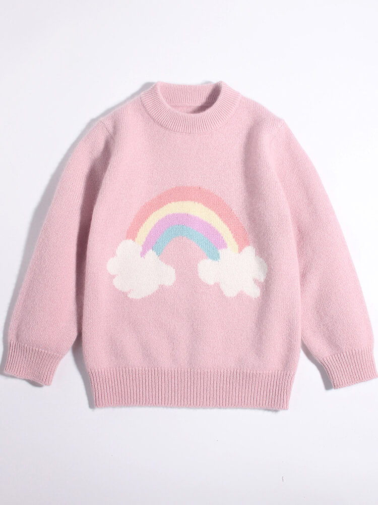 (image for) Kids Soft Pink Rainbow and Clouds Knit Pullover Cashmere Sweater